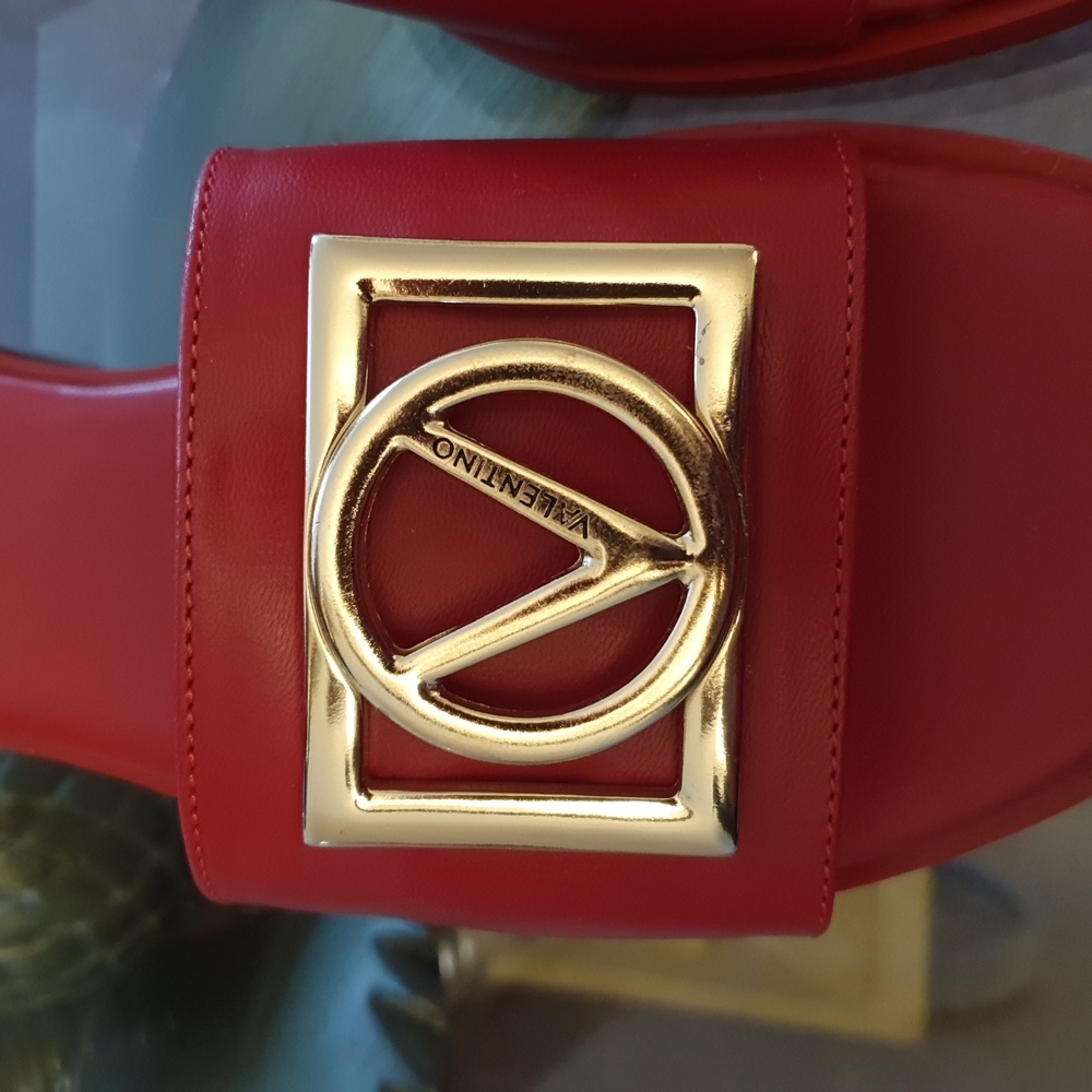 Valentino Red Slippers with Gold Accents - Picture 4 of 8